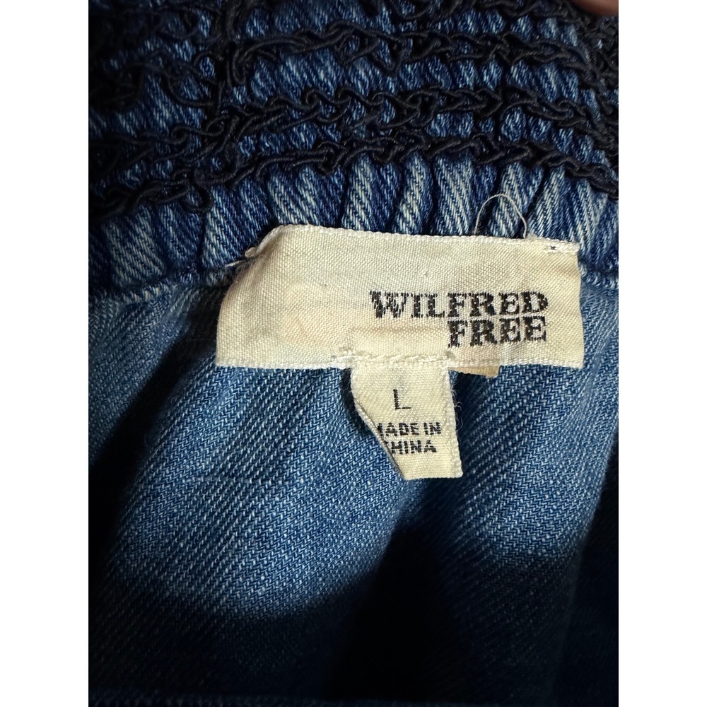 Wilfred Free Women's Denim Smocked Off Shoulder Top, Light Blue, Size L - Picture 2 of 5